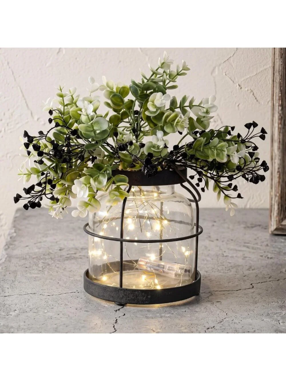 Rustic Vintage Glass Vase for Farmhouse Decor | Decorative Lantern Accent Piece